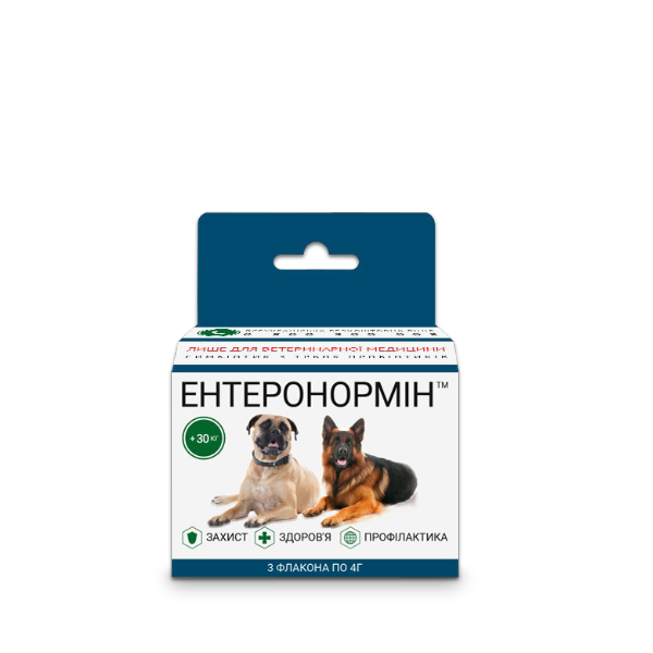 ЕНТЕРОНОРМІН™ з Йодіс+Se для домашніх улюбленців 30кг+(3 флакона по 4г і 3 флакона 15мл)